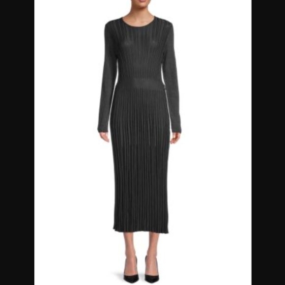$2800 Salvatore Ferragamo Green Ribbed Sheer Knit Pleated Midi Dress size Small - Picture 1 of 10